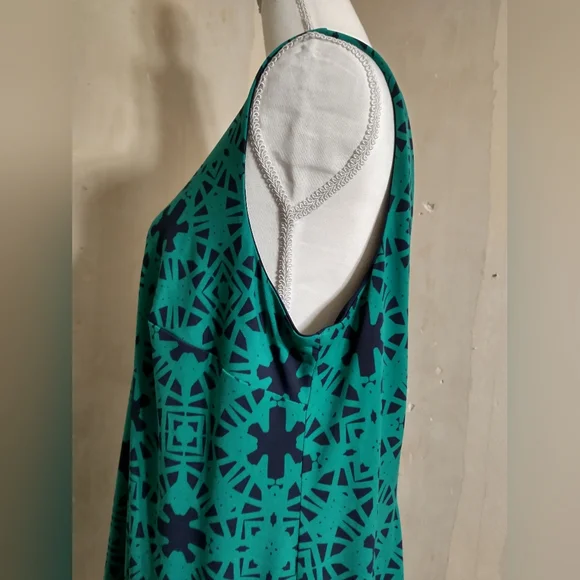 Teal & Navy Sleeveless Patterned Dress - Picture 6 of 7